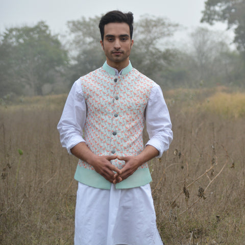 Flamingo Print Nehru Jacket