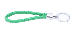 Green Braided Leather Keychain